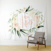 桃色＋緑のMr＆Mrs ウォータカラー花の結婚式 タペストリー (インサイチュ(横))