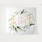 桃色＋緑のMr＆Mrs ウォータカラー花の結婚式 タペストリー (正面(横))