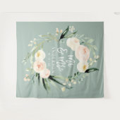 桃色＋緑のMr＆Mrs ウォーターカラー花の結婚式 タペストリー (正面(横))