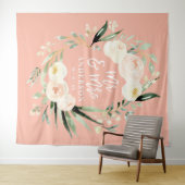 桃色＋緑のMr＆Mrs ウォーターカラー花の結婚式 タペストリー (インサイチュ(横))