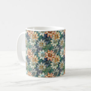 桃色 青 白 緑 花模様 コーヒーマグカップ