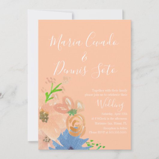 桃花模様ス結婚クリッはっきりしたトの水彩Invite 招待状 (正面)