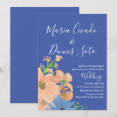 桃花模様ス結婚クリッはっきりしたトの水色 招待状 (正面/裏面)