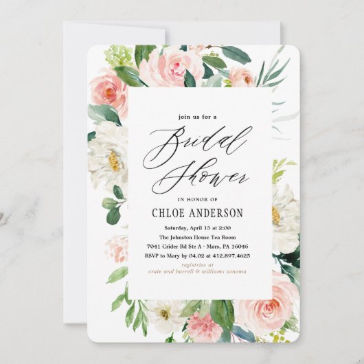 桃花模様ブライダルシャワー招待 招待状 (正面)