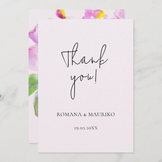 桃芸術的花水彩画 サンキューカード (正面/裏面)
