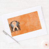 桃認識度リボンと翼 長方形シール (封筒)