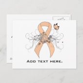 桃認識度リボンと蝶 ポストカード (正面/裏面)