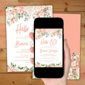 桃赤面アイボリーフローラ80thバースデーパーティー 招待状