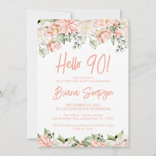 桃赤面アイボリーフローラ90thバースデーパーティー 招待状 (正面)
