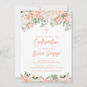 桃赤面アイボリー花フローラ確認 招待状 (正面)