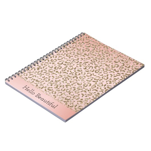 桃赤面ピンクグリッター金ゴールドヒョウ印刷 ノートブック (左側)