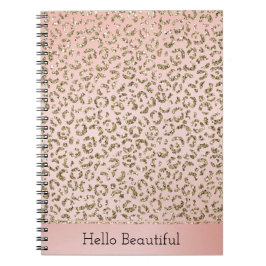 桃赤面ピンクグリッター金ゴールドヒョウ印刷 ノートブック