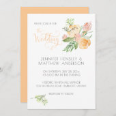 桃赤面ピンク金ゴールドウォーターカラーフローラ結婚ズ | 招待状 (正面/裏面)