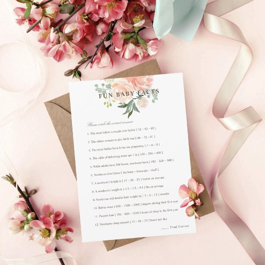 桃赤面フローラおもしろいベビー事実赤ちゃんシャワーゲーム 招待状