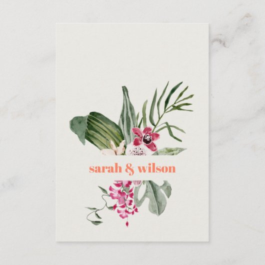 桃赤面ボホトロピカルフローラウェディングレセプション エンクロージャーカード (裏面)