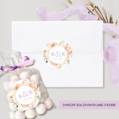 桃赤面ラベンダー結婚の封筒/お願い ラウンドシール