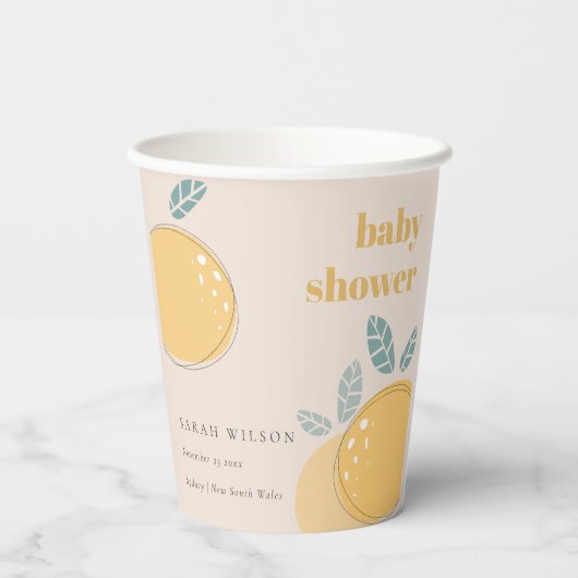 桃赤面レモンシトラスフルーティベビーはっきりしたシャワー 紙コップ (裏面)