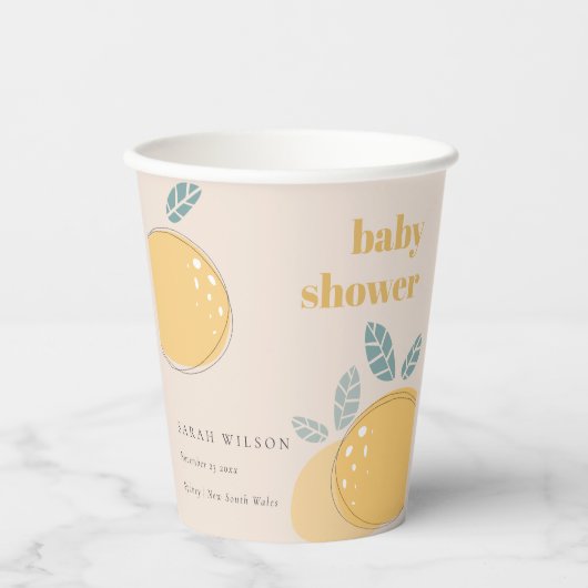 桃赤面レモンシトラスフルーティベビーはっきりしたシャワー 紙コップ (正面)