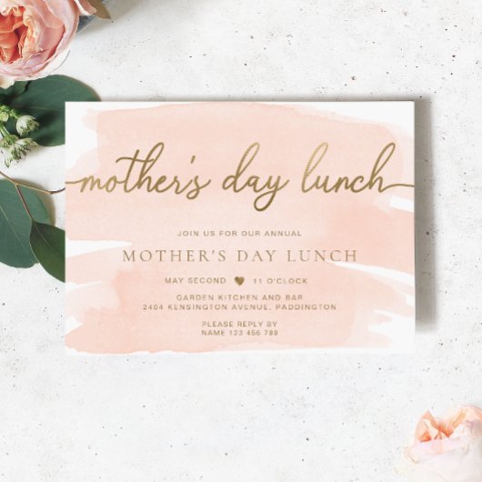 桃赤面水彩金ゴールドマザーズデイランチ 招待状