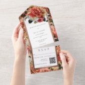 桃赤面&ピンク素朴バラQRコード オールインワン招待状 (貼ってはがせる)