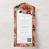 桃赤面&ピンク素朴バラQRコード オールインワン招待状 (内側)