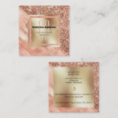 桃金ゴールドグリッターブラシフォイルモノグラムスクエア スクエア名刺 (正面/裏面)