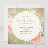 桃金ゴールドスパークルリースフローラベビーシャワー 招待状 (正面)
