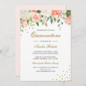 桃金ゴールド水彩フローラキンセアニェラ 招待状 (正面/裏面)