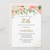 桃金ゴールド水彩フローラ70th誕生日パーティー 招待状 (正面/裏面)