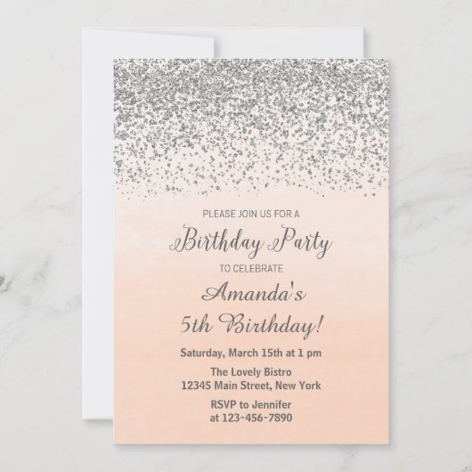 桃銀誕生日招待状 招待状 (正面)