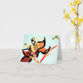 桃開花オーバーブルー カード (黄色い花)