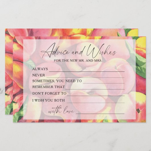 桃 – アドバイスとウィッシュブライダルシャワー 便箋 (正面/裏面)