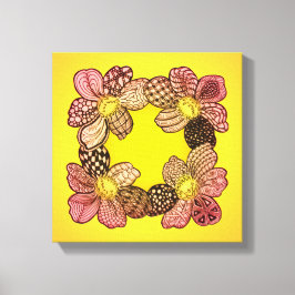 桃、オレンジ、金ゴールドに咲く鳩の花 キャンバスプリント