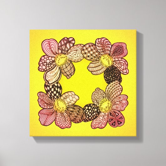 桃、オレンジ、金ゴールドに咲く鳩の花 キャンバスプリント (正面)