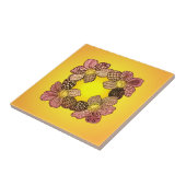 桃、オレンジ、金ゴールドに咲く鳩の花 タイル (側面)