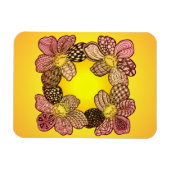 桃、オレンジ、金ゴールドに咲く鳩の花 マグネット (横)