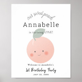 桃&クリームかわいいガール誕生日ウェルカムサイン ポスター
