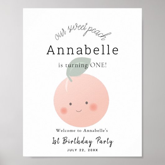 桃&クリームかわいいガール誕生日ウェルカムサイン ポスター (正面)