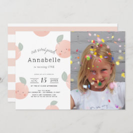 桃&クリームカワイガールフォト誕生日 招待状