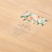 桃&クリームフローラ春サマーベビーシャワー アクリル招待状 (レイダウン)