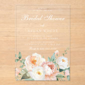 桃&クリームボタニカルフローラブライダルシャワー アクリル招待状 (正面)