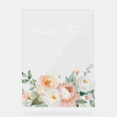 桃&クリームボタニカルラージブライダルシャワー標識 アクリルサイン (正面)