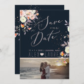 桃+クリーム水カラーバラ日付の保存 招待状 (正面/裏面)