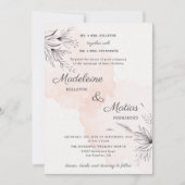 桃&グレーフローラロマンチックなエレガントな結婚式 招待状 (正面)