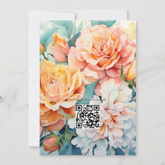 桃、セージ、ライトブルーのフローラ結婚 招待状 (裏面)