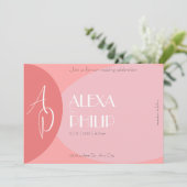 桃、ピンク、テラコッタモダンエレガントな結婚式 招待状 (スタンド正面)