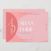 桃、ピンク、テラコッタモダンエレガントな結婚式 招待状 (正面/裏面)