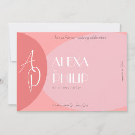 桃、ピンク、テラコッタモダンエレガントな結婚式 招待状