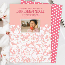 桃、マヴェピンク、白い野生の花バルミツワー 招待状