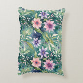 桃、ラベンダーおよびティール(緑がかった色)モダンフローラ アクセントクッション (裏面(縦))